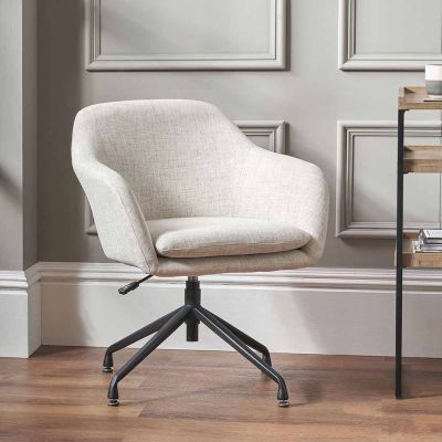 Rosolini Pebble Linen Mix Swivel Rise and Fall Chair with Black Legs