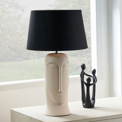 Rushmore Cream Textured Ceramic Table Lamp With Face Detail 