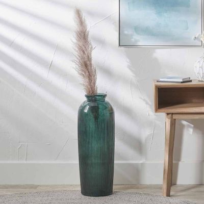 Sea Green Recycled Glass Tall Ribbed Vase