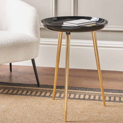 Seline Black Enamelled Table with Gold Legs