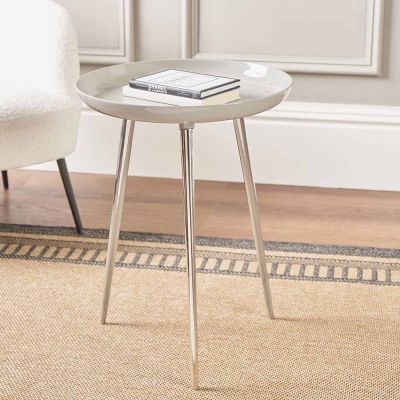 Seline Grey Enamelled Table with Silver Legs
