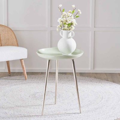 Seline Sage Enamelled Table with Silver Legs