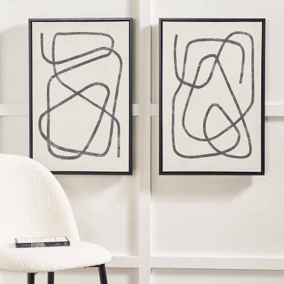 Set of 2 Black Squiggle Print Canvases with Black Frames