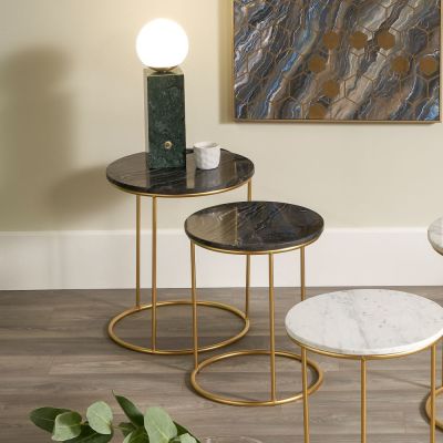 Set of 2 Milly Black Marble Table with Gold Frame