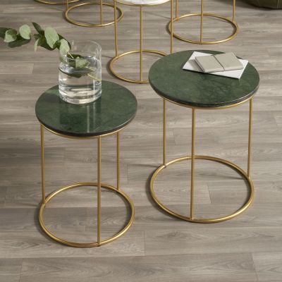 Set of 2 Milly Green Marble Table with Gold Frame
