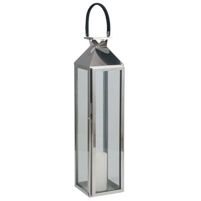Shiny Nickel Stainless Steel & Glass Medium Lantern