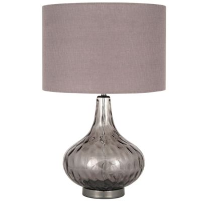 Smoke Glass Dimple Table Lamp With Grey Shade 