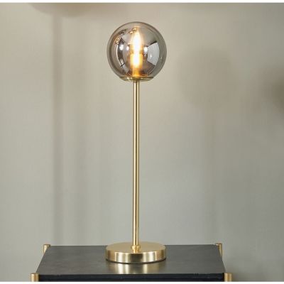Smoked Glass Orb and Gold Metal Table Lamp