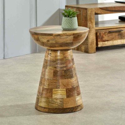Solid Wood Round Side Table Mushroom Style