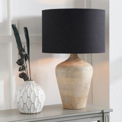 Taika White Wash Textured Wood Table Lamp - Base Only