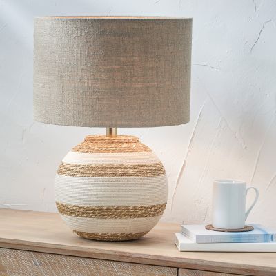 Talalla Cream and Natural  Sea Grass Round Table Lamp with Edward 35cm Natural Linen Cylinder Shade