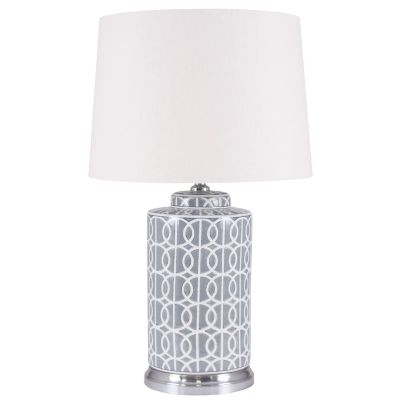 Tall Grey and White Geometric Pattern Table Lamp