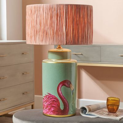 Tall Pink Flamingo Print Ceramic Table Lamp