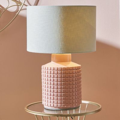 Textured Apricot Square Design Stoneware Table Lamp - Base Only