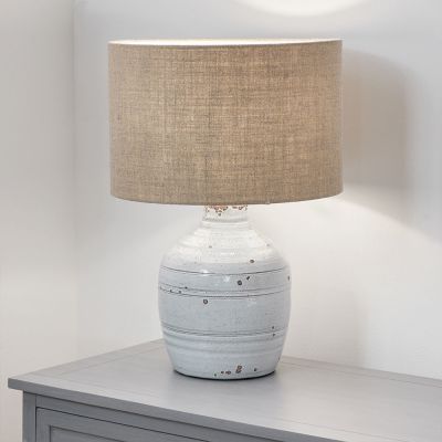 Tiara White Textured Groove Design Stoneware Table Lamp - Base Only