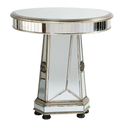Torino Mirror Distressed Wooden Round Side Table
