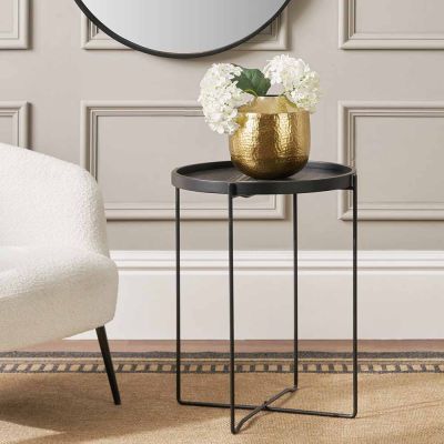 Voss Black Wood and Metal Side Table