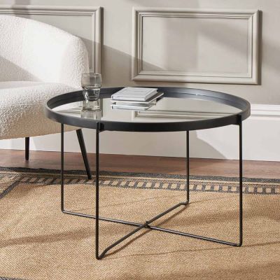 Voss Black Wood and Mirrored Glass Coffee Table