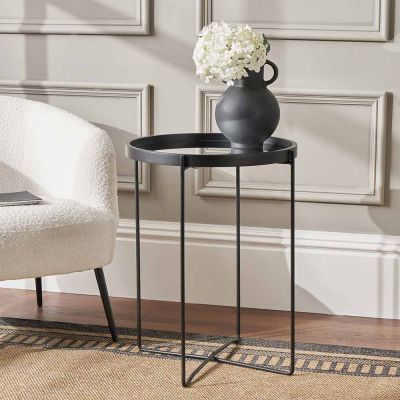 Voss Black Wood and Mirrored Glass Side Table 