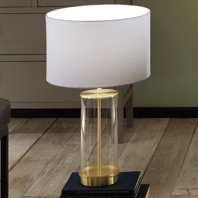 Westwood Clear Glass and Champagne Metal Table Lamp with Harry 35cm Ivory Poly Cotton Cylinder Drum Shade