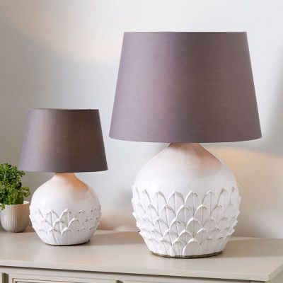 Willow White Leaf Detail Stoneware Table Lamp - Base Only