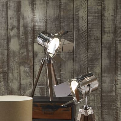 Wooden Tripod Lamp With Chrome Film Light Shade