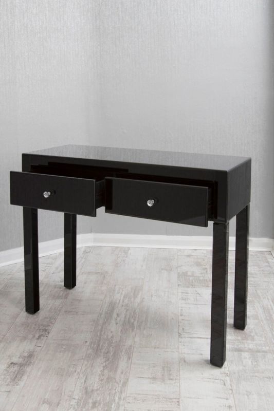 Black Mirrored Table With Two Drawers Glass Zurleys