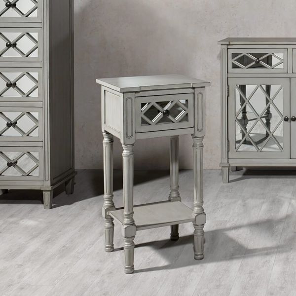 grey mirror side table