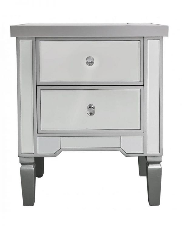 Maria Silver Wood And Mirrored Bedside Cabinet Zurleys
