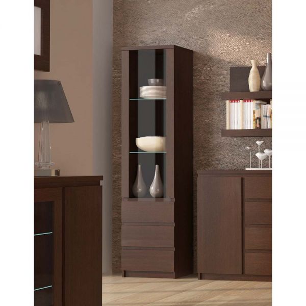 Pello Tall Narrow 1 Dr 3 Drawer Glazed Cabinet Zurleys