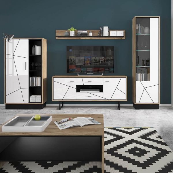 Rolo 2 Door Tv Unit In White Dark Wood Modern Zurleys