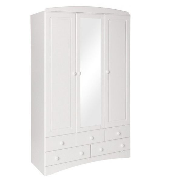 Scandi 3 Door 5 Drawer Wardrobe Mirror White Zurleys