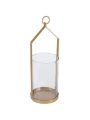 Clear Glass and Brass Metal Large Hurricane Candle Holder