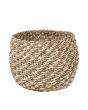 Set of 3 Woven 2-Tone Natural Seagrass and Palm Leaf Plaited Round Baskets