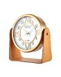 Tan Leather and Antique Brass Table Desk Clock