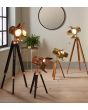 Film Style Copper Metal and Black Wood Tripod Floor Lamp