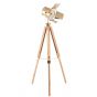 Film Style Gold Metal and Natural Wood Tripod Floor Lamp
