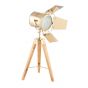 Film Style Gold Metal and Natural Wood Tripod Table Lamp