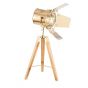 Film Style Gold Metal and Natural Wood Tripod Table Lamp