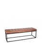 Industrial Vintage Brown Leather & Iron Buttoned Bench