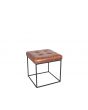 Industrial Vintage Brown Leather & Iron Buttoned Stool
