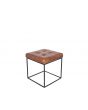 Industrial Vintage Brown Leather & Iron Buttoned Stool