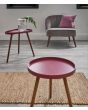 Raspberry Pink and Pine Round Side Table