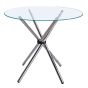 Round Clear Glass Dining Table With Chrome Finished Legs