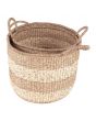 Set of 2 Woven 2-Tone Natural Seagrass Handled Baskets