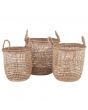 Set of 3 Open Weave Seagrass Round Handled Baskets