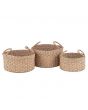Set of 3 Woven Natural Seagrass Round Handled Baskets