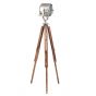 Silver Metal Adjustable Tripod Floor Lamp with Brown Wooden Base 