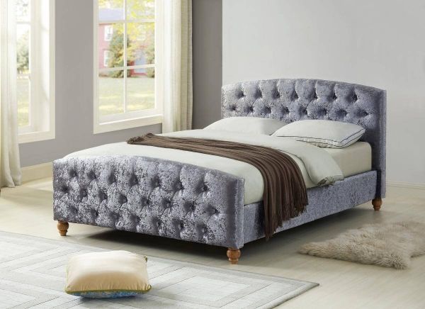 Agathe Silver Crushed Velvet Bed Frame | Zurleys