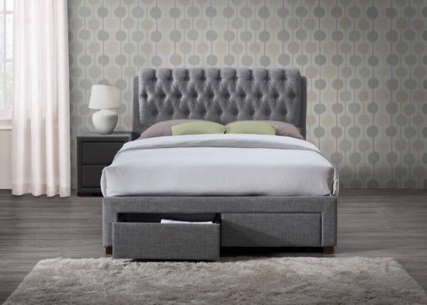 Valentine Fabric Bed Frames With, Grey Fabric King Size Bed Frame With Drawers